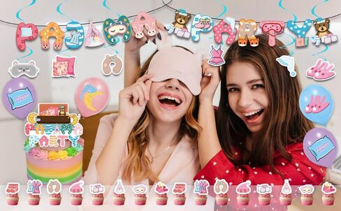 اي دي اي اي ان زد اي زينة حفلات البيجامة، هدايا حفلات النوم، بدلة حفلات بطابع البيجامات تتضمن لافتة معلقة دوامات لتزيين الكيك وبالونات لتزيين الكب كيك، لوازم حفلات النوم للبنات in Kuwait