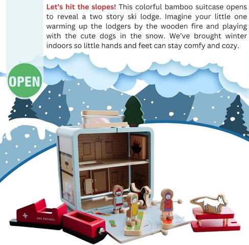 مجموعة اللعب جاك رابيت كرييشنز (شاليه للتزلج) مجموعة مكونة من 16 قطعة - ألعاب لعب محمولة - تتضمن نزل التزلج والمتزلجين وألواح التزلج على الجليد ودوريات التزلج والحيوانات - مصنوعة من الخيزران الصديق للبيئة - للأعمار من 3 سنوات فما فوق in Kuwait