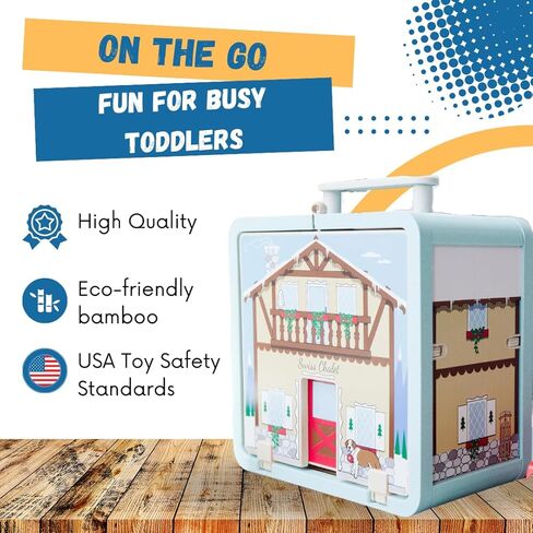 مجموعة اللعب جاك رابيت كرييشنز (شاليه للتزلج) مجموعة مكونة من 16 قطعة - ألعاب لعب محمولة - تتضمن نزل التزلج والمتزلجين وألواح التزلج على الجليد ودوريات التزلج والحيوانات - مصنوعة من الخيزران الصديق للبيئة - للأعمار من 3 سنوات فما فوق in Kuwait