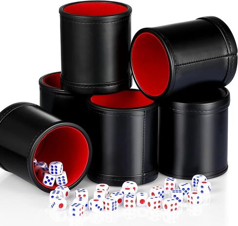 Skylety 6 Pieces PU Leather Dice Cups PU Leather Dice Cup Set, Red Leatherette Felt Lining Quiet Shaker with 30 Dices for Craps Farkle Game in Saudi Arabia