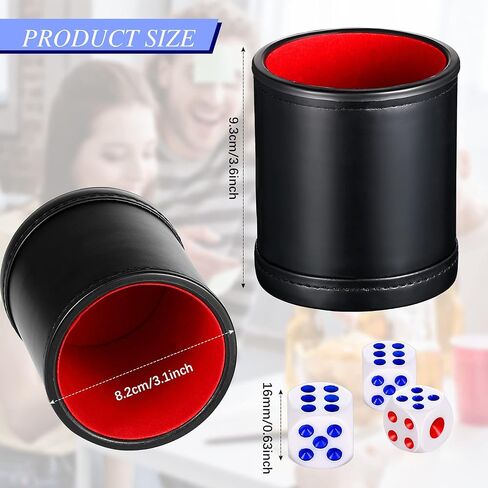 Skylety 6 Pieces PU Leather Dice Cups PU Leather Dice Cup Set, Red Leatherette Felt Lining Quiet Shaker with 30 Dices for Craps Farkle Game in Saudi Arabia