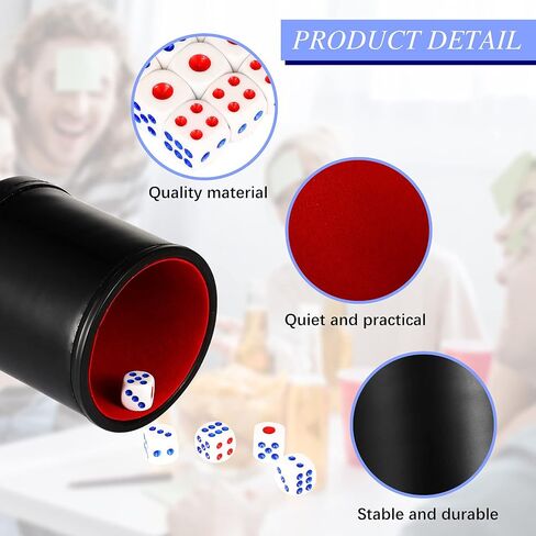 Skylety 6 Pieces PU Leather Dice Cups PU Leather Dice Cup Set, Red Leatherette Felt Lining Quiet Shaker with 30 Dices for Craps Farkle Game in Saudi Arabia