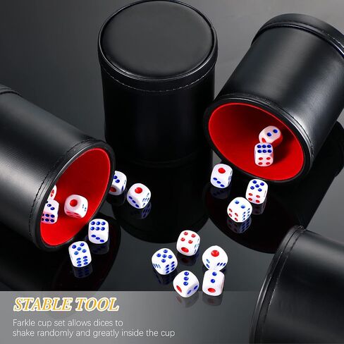 Skylety 6 Pieces PU Leather Dice Cups PU Leather Dice Cup Set, Red Leatherette Felt Lining Quiet Shaker with 30 Dices for Craps Farkle Game in Saudi Arabia