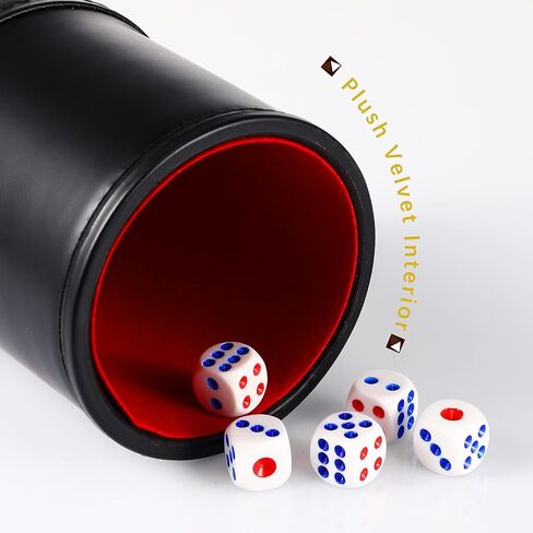 Skylety 6 Pieces PU Leather Dice Cups PU Leather Dice Cup Set, Red Leatherette Felt Lining Quiet Shaker with 30 Dices for Craps Farkle Game in Saudi Arabia