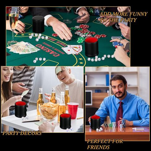Skylety 6 Pieces PU Leather Dice Cups PU Leather Dice Cup Set, Red Leatherette Felt Lining Quiet Shaker with 30 Dices for Craps Farkle Game in Saudi Arabia