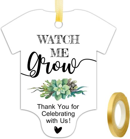 Watch Me Grow Tags for Baby Shower Succulents, Baby Shower Thank You Tags, Baby Shower Favor Tags, 50 Pack with Golden Ribbon. in Saudi Arabia