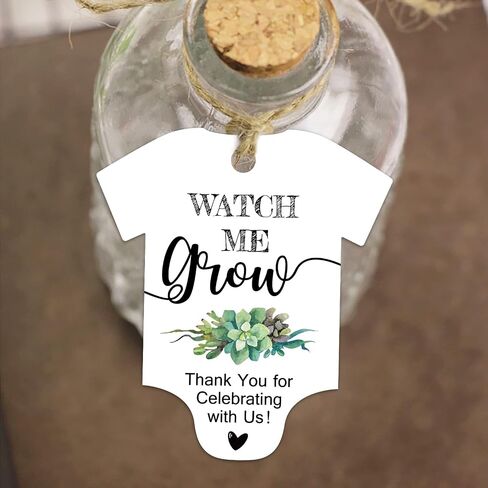 Watch Me Grow Tags for Baby Shower Succulents, Baby Shower Thank You Tags, Baby Shower Favor Tags, 50 Pack with Golden Ribbon. in Saudi Arabia