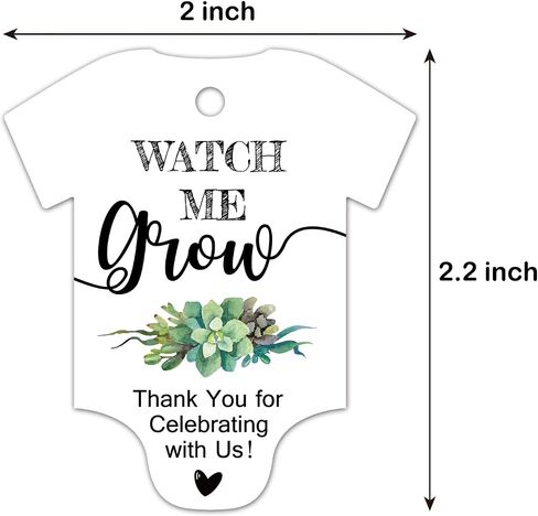 Watch Me Grow Tags for Baby Shower Succulents, Baby Shower Thank You Tags, Baby Shower Favor Tags, 50 Pack with Golden Ribbon. in Saudi Arabia