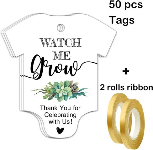 Watch Me Grow Tags for Baby Shower Succulents, Baby Shower Thank You Tags, Baby Shower Favor Tags, 50 Pack with Golden Ribbon. in Saudi Arabia