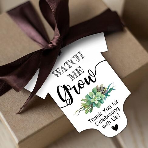 Watch Me Grow Tags for Baby Shower Succulents, Baby Shower Thank You Tags, Baby Shower Favor Tags, 50 Pack with Golden Ribbon. in Saudi Arabia