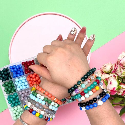 Xmada 563PCS 8mm Round Bracelet Making Kit - 20 Colors Glass Beads for Jewelry Making, Beads for Bracelets Making, Round Stone Crystal Beads (24-Grid/Glass-Bead) in Kuwait