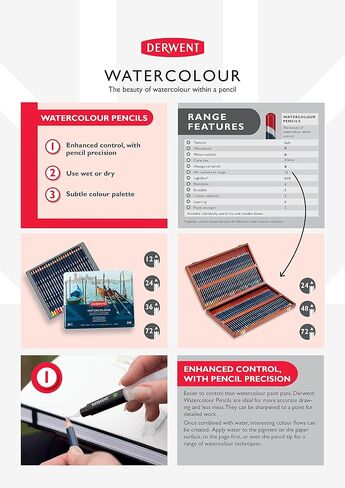 Derwent Colored Pencils, Watercolor, Water Color Pencils, Drawing, Art, Metal Tin, 12 Count (0700303) in Saudi Arabia