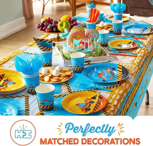 مجموعة لوازم حفلات أعياد الميلاد | ديكورات النقل للرضع والأطفال الصغار والشاحنات والسيارات والجرار - أكواب وألواح ولافتات ومناديل مفرش المائدة - ديكورات للأولاد والبنات - تكفي 25 شخصًا in Kuwait