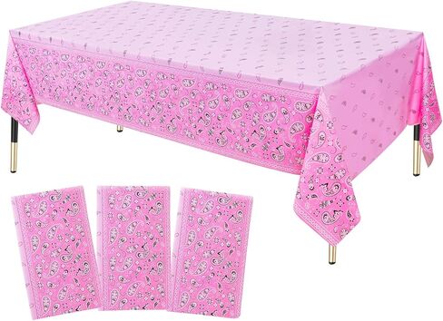 HHLCWA 3 عبوات من مفارش المائدة لحفلات راعية البقر الغربية باللون الوردي، غطاء طاولة على شكل حصان وردي اللون من قماش باندانا لمستلزمات تزيين الحفلات بطابع راعية البقر الغربية، 86.6 × 51.2 بوصة in Kuwait