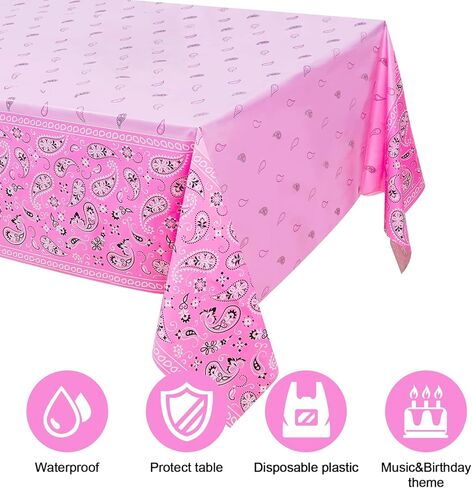 HHLCWA 3 عبوات من مفارش المائدة لحفلات راعية البقر الغربية باللون الوردي، غطاء طاولة على شكل حصان وردي اللون من قماش باندانا لمستلزمات تزيين الحفلات بطابع راعية البقر الغربية، 86.6 × 51.2 بوصة in Kuwait