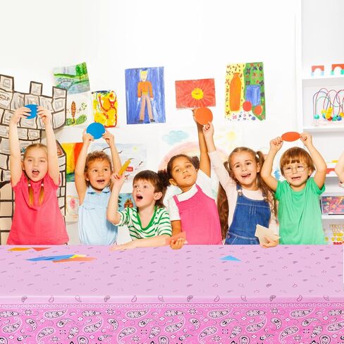 HHLCWA 3 عبوات من مفارش المائدة لحفلات راعية البقر الغربية باللون الوردي، غطاء طاولة على شكل حصان وردي اللون من قماش باندانا لمستلزمات تزيين الحفلات بطابع راعية البقر الغربية، 86.6 × 51.2 بوصة in Kuwait