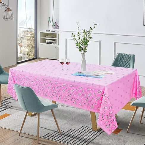 HHLCWA 3 عبوات من مفارش المائدة لحفلات راعية البقر الغربية باللون الوردي، غطاء طاولة على شكل حصان وردي اللون من قماش باندانا لمستلزمات تزيين الحفلات بطابع راعية البقر الغربية، 86.6 × 51.2 بوصة in Kuwait