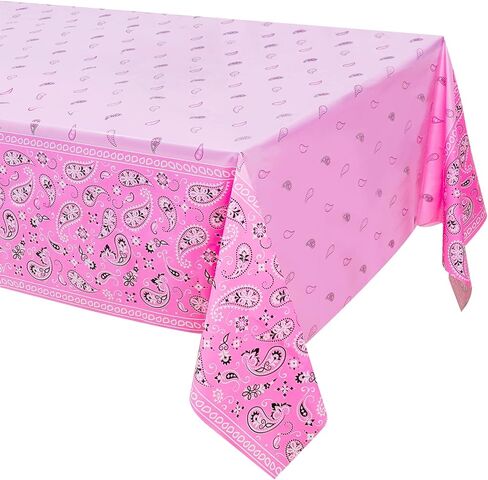 HHLCWA 3 عبوات من مفارش المائدة لحفلات راعية البقر الغربية باللون الوردي، غطاء طاولة على شكل حصان وردي اللون من قماش باندانا لمستلزمات تزيين الحفلات بطابع راعية البقر الغربية، 86.6 × 51.2 بوصة in Kuwait