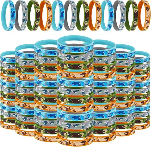 Inbagi 100 Pcs Camouflage Army Rubber Bracelets Camouflage 4 Styles Assorted Wristbands Camo Military Stretch Rubber Bracelets for Men Kids Women Army Party Gifts Birthday Party Decorations Supplies in Saudi Arabia