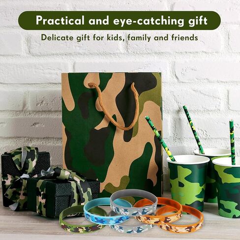 Inbagi 100 Pcs Camouflage Army Rubber Bracelets Camouflage 4 Styles Assorted Wristbands Camo Military Stretch Rubber Bracelets for Men Kids Women Army Party Gifts Birthday Party Decorations Supplies in Saudi Arabia