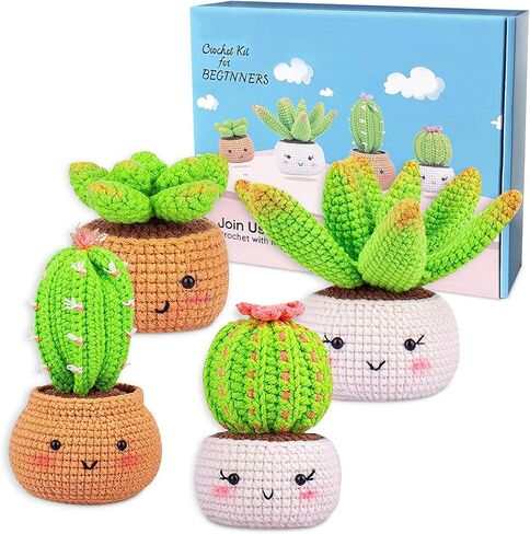 TMYIOYC Crochet Kit for Beginners, All in One Crochet Knitting Kit, Crochet Starter Kit for Adult Kids with Step-by-Step Video Tutorials, 4 Pack Plants DIY Yarn Kit in Kuwait