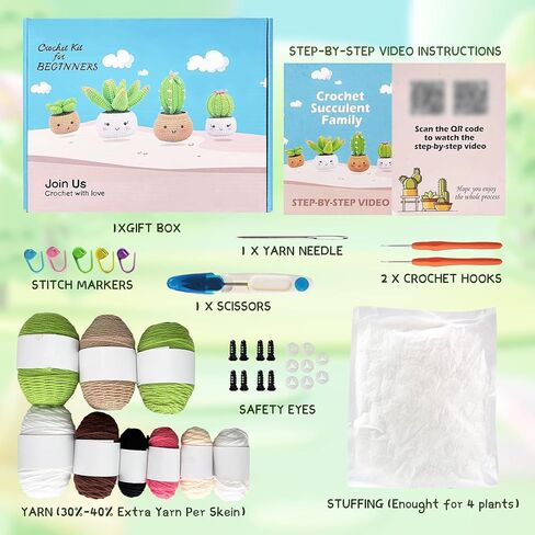 TMYIOYC Crochet Kit for Beginners, All in One Crochet Knitting Kit, Crochet Starter Kit for Adult Kids with Step-by-Step Video Tutorials, 4 Pack Plants DIY Yarn Kit in Kuwait