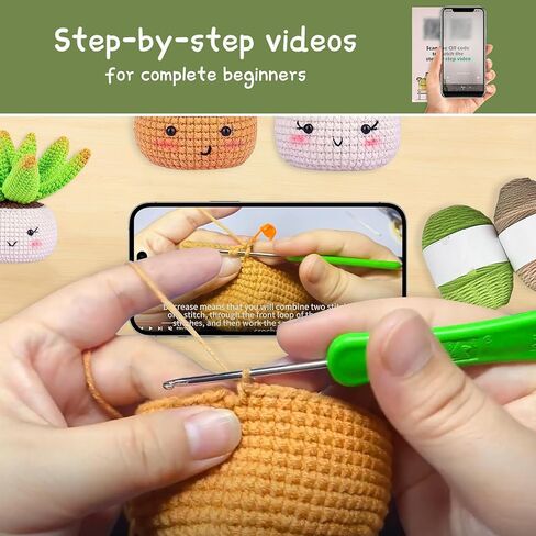 TMYIOYC Crochet Kit for Beginners, All in One Crochet Knitting Kit, Crochet Starter Kit for Adult Kids with Step-by-Step Video Tutorials, 4 Pack Plants DIY Yarn Kit in Kuwait