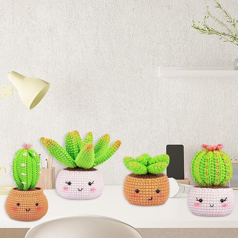 TMYIOYC Crochet Kit for Beginners, All in One Crochet Knitting Kit, Crochet Starter Kit for Adult Kids with Step-by-Step Video Tutorials, 4 Pack Plants DIY Yarn Kit in Kuwait