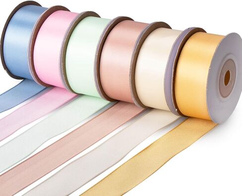 SOFTRE Stain Ribbon for Gift Wrapping and Crafts Wedding Decorations, 6 Rolls 1 Inch Wide Fabric Ribbon Total 60 Yards (Macaron) in Kuwait