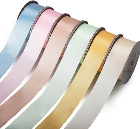 SOFTRE Stain Ribbon for Gift Wrapping and Crafts Wedding Decorations, 6 Rolls 1 Inch Wide Fabric Ribbon Total 60 Yards (Macaron) in Kuwait