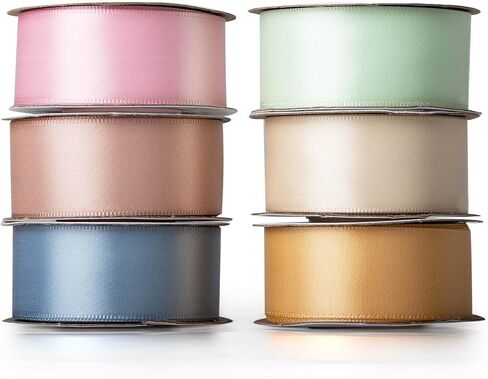 SOFTRE Stain Ribbon for Gift Wrapping and Crafts Wedding Decorations, 6 Rolls 1 Inch Wide Fabric Ribbon Total 60 Yards (Macaron) in Kuwait