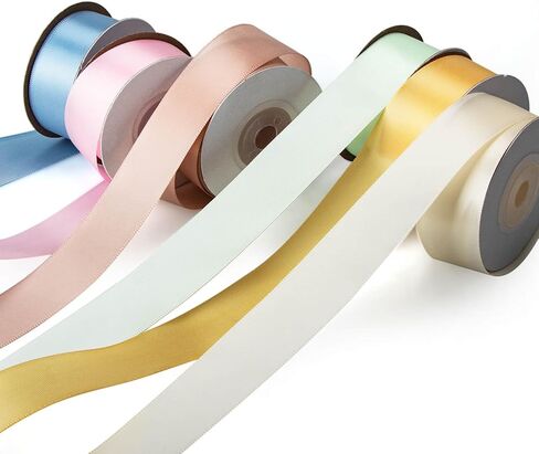 SOFTRE Stain Ribbon for Gift Wrapping and Crafts Wedding Decorations, 6 Rolls 1 Inch Wide Fabric Ribbon Total 60 Yards (Macaron) in Kuwait