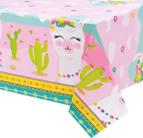 WERNNSAI Llama Table Cover - 108'' x 54'' Party Disposable Plastic Tablecloth Alpaca Lama Party Supplies for Kids Girls Pink Birthday Party Decorations in Saudi Arabia