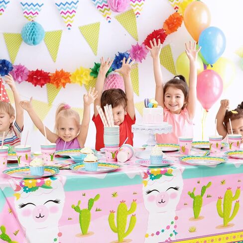 WERNNSAI Llama Table Cover - 108'' x 54'' Party Disposable Plastic Tablecloth Alpaca Lama Party Supplies for Kids Girls Pink Birthday Party Decorations in Saudi Arabia