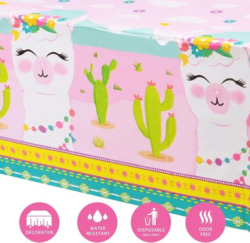 WERNNSAI Llama Table Cover - 108'' x 54'' Party Disposable Plastic Tablecloth Alpaca Lama Party Supplies for Kids Girls Pink Birthday Party Decorations in Saudi Arabia