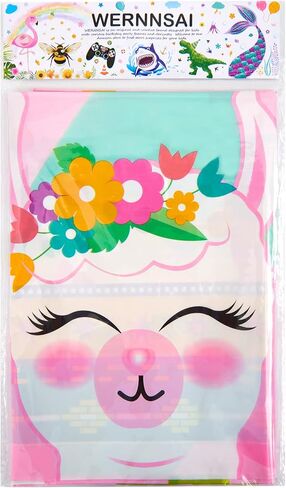 WERNNSAI Llama Table Cover - 108'' x 54'' Party Disposable Plastic Tablecloth Alpaca Lama Party Supplies for Kids Girls Pink Birthday Party Decorations in Saudi Arabia