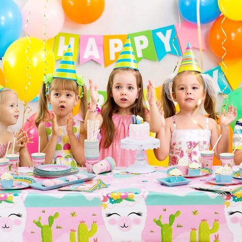 WERNNSAI Llama Table Cover - 108'' x 54'' Party Disposable Plastic Tablecloth Alpaca Lama Party Supplies for Kids Girls Pink Birthday Party Decorations in Saudi Arabia