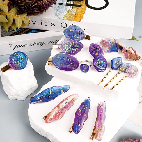 اكتفتي قالب من الراتنج، قوالب سيليكون بمشبك شعر مع 16 قطعة من اكسسوارات مشابك الشعر، قالب مشابك شعر بحافة غير منتظمة لصب الراتنج، دبابيس مشابك الشعر، دلايات المجوهرات، سلاسل المفاتيح، الحرف اليدوية in Kuwait