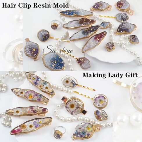 اكتفتي قالب من الراتنج، قوالب سيليكون بمشبك شعر مع 16 قطعة من اكسسوارات مشابك الشعر، قالب مشابك شعر بحافة غير منتظمة لصب الراتنج، دبابيس مشابك الشعر، دلايات المجوهرات، سلاسل المفاتيح، الحرف اليدوية in Kuwait