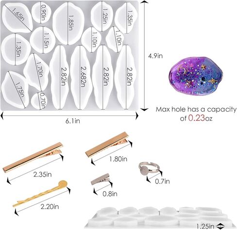 اكتفتي قالب من الراتنج، قوالب سيليكون بمشبك شعر مع 16 قطعة من اكسسوارات مشابك الشعر، قالب مشابك شعر بحافة غير منتظمة لصب الراتنج، دبابيس مشابك الشعر، دلايات المجوهرات، سلاسل المفاتيح، الحرف اليدوية in Kuwait