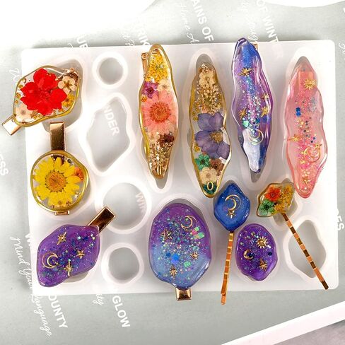 اكتفتي قالب من الراتنج، قوالب سيليكون بمشبك شعر مع 16 قطعة من اكسسوارات مشابك الشعر، قالب مشابك شعر بحافة غير منتظمة لصب الراتنج، دبابيس مشابك الشعر، دلايات المجوهرات، سلاسل المفاتيح، الحرف اليدوية in Kuwait