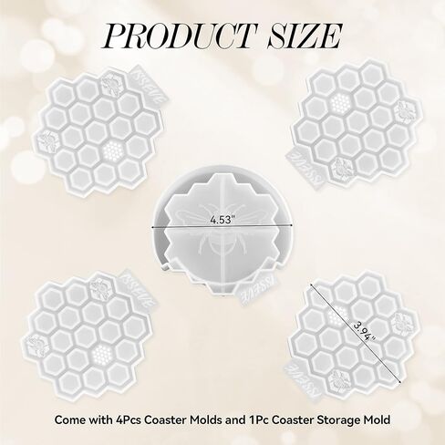 ISSEVE Honeycomb Coaster Resin Molds Set, 4Pcs Coaster Silicone Molds for Epoxy Resin with Storage Box Mold, Coaster Molds for Resin Casting, Epoxy Mold for DIY Resin Crafts, Cup Mats, Home Decoration in Kuwait