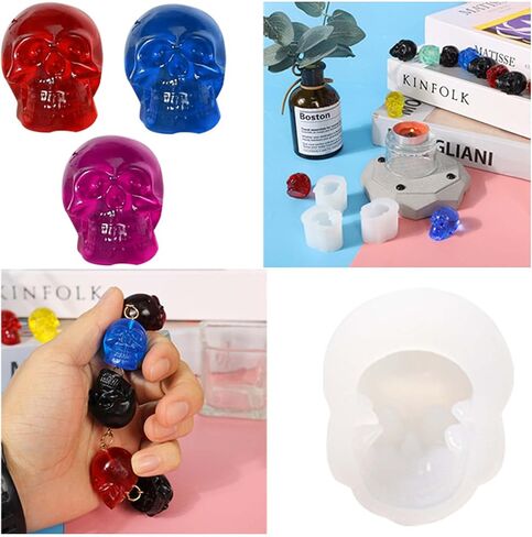 3 Pack Silicone Skull Molds Small Skull Resin molds Silicone Skeleton Skull Decor Epoxy Resin Mold Silicone molds for Resin Candle Decoration, Cake Decoration, Bracelet, Cake, Halloween in Kuwait