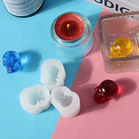 3 Pack Silicone Skull Molds Small Skull Resin molds Silicone Skeleton Skull Decor Epoxy Resin Mold Silicone molds for Resin Candle Decoration, Cake Decoration, Bracelet, Cake, Halloween in Kuwait