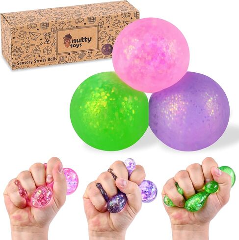 Nutty Toys Sensory Stress Balls for Kids & Adults - 3 Large Squishy Sugar Dough Fidgets, Top Teen Boy Girl Christmas Stocking Stuffers Gifts Idea 2023 in Kuwait