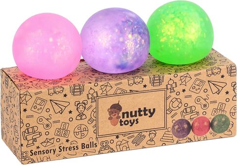 Nutty Toys Sensory Stress Balls for Kids & Adults - 3 Large Squishy Sugar Dough Fidgets, Top Teen Boy Girl Christmas Stocking Stuffers Gifts Idea 2023 in Kuwait