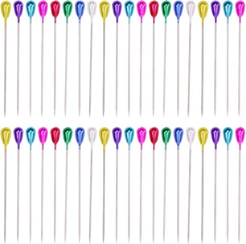 دبابيس رأس لؤلؤية متعددة الألوان من Shapenty مزيج من دبابيس العروة الملونة على شكل دمعة دبابيس مستقيمة لخياطة القماش مشروع خياطة اللحف وصناعة المجوهرات لحفلات الزفاف DIY زينة الزهور اليدوية، 100 قطعة (55 مم) in Kuwait