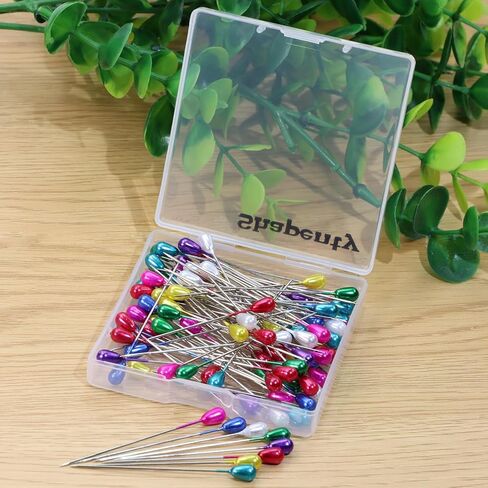 دبابيس رأس لؤلؤية متعددة الألوان من Shapenty مزيج من دبابيس العروة الملونة على شكل دمعة دبابيس مستقيمة لخياطة القماش مشروع خياطة اللحف وصناعة المجوهرات لحفلات الزفاف DIY زينة الزهور اليدوية، 100 قطعة (55 مم) in Kuwait