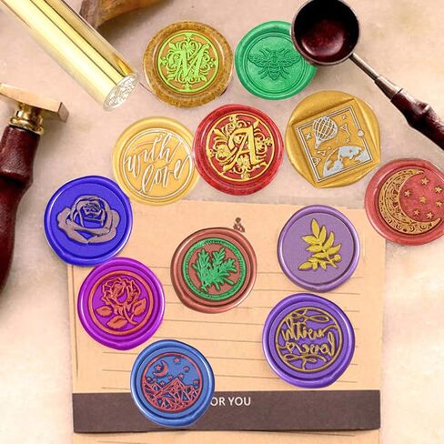 ختم شمع منقوش على الوجهين من Mornajina، مع طوابع شمع الحب/ختم شمع نجمة القمر، ختم شمع نحاسي صغير 15 مم، ختم شمع مع الحب، مغلف مناسب، تزيين تغليف الهدايا in Kuwait