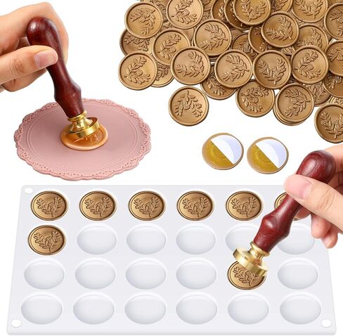 Adhesive Wax Seal Mat 2 Pack Silicone Mat Pad for Wax Seal Stamp 24 Cavity Wax Seal Kit with 100 Pcs Removable Sticky Point Dots Craft Waxing for DIY Craft, Gift Package, Envelop Letter Sealing in Kuwait